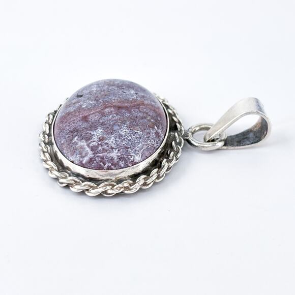 Vintage Sterling Silver 925 Purple Jasper Pendant - Picture 3 of 10